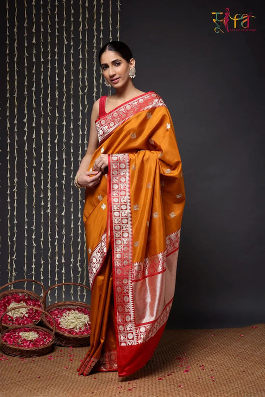 Handloom Mustard Banarasi Kanchi Pure Silk Saree