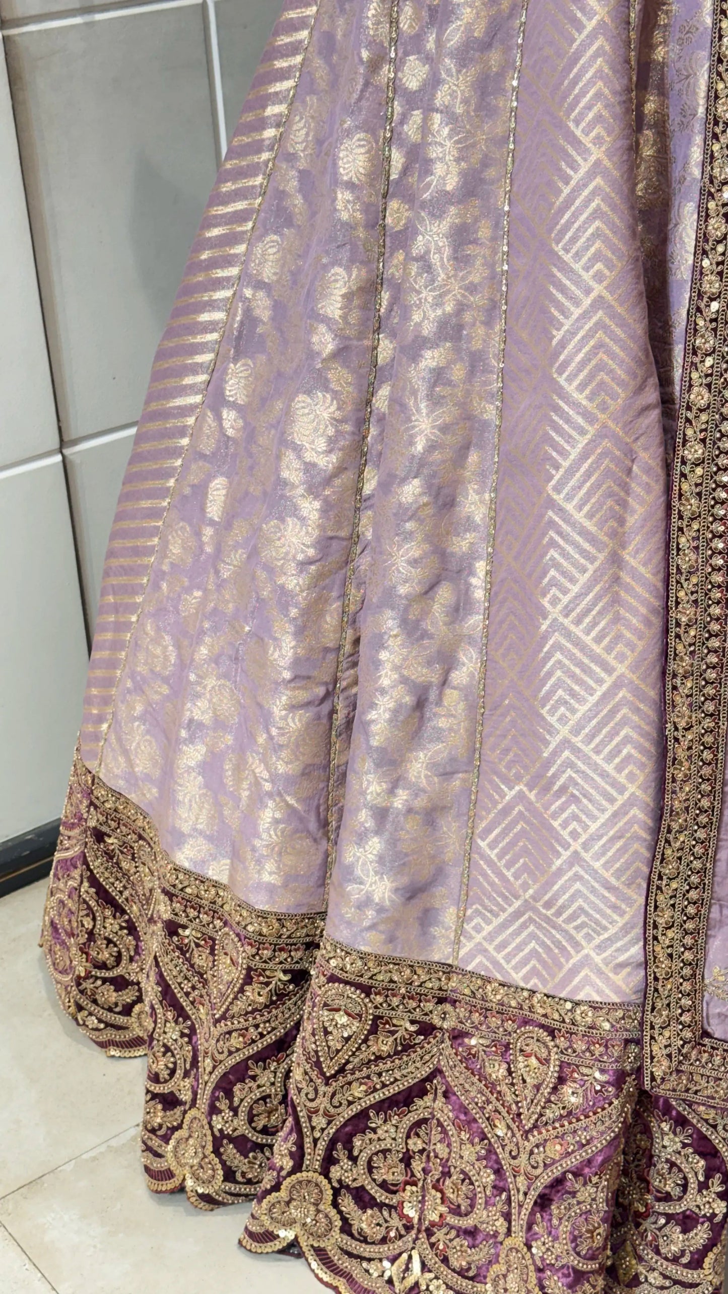 Lavender Zari Woven Tissue Bridesmaid Lehenga