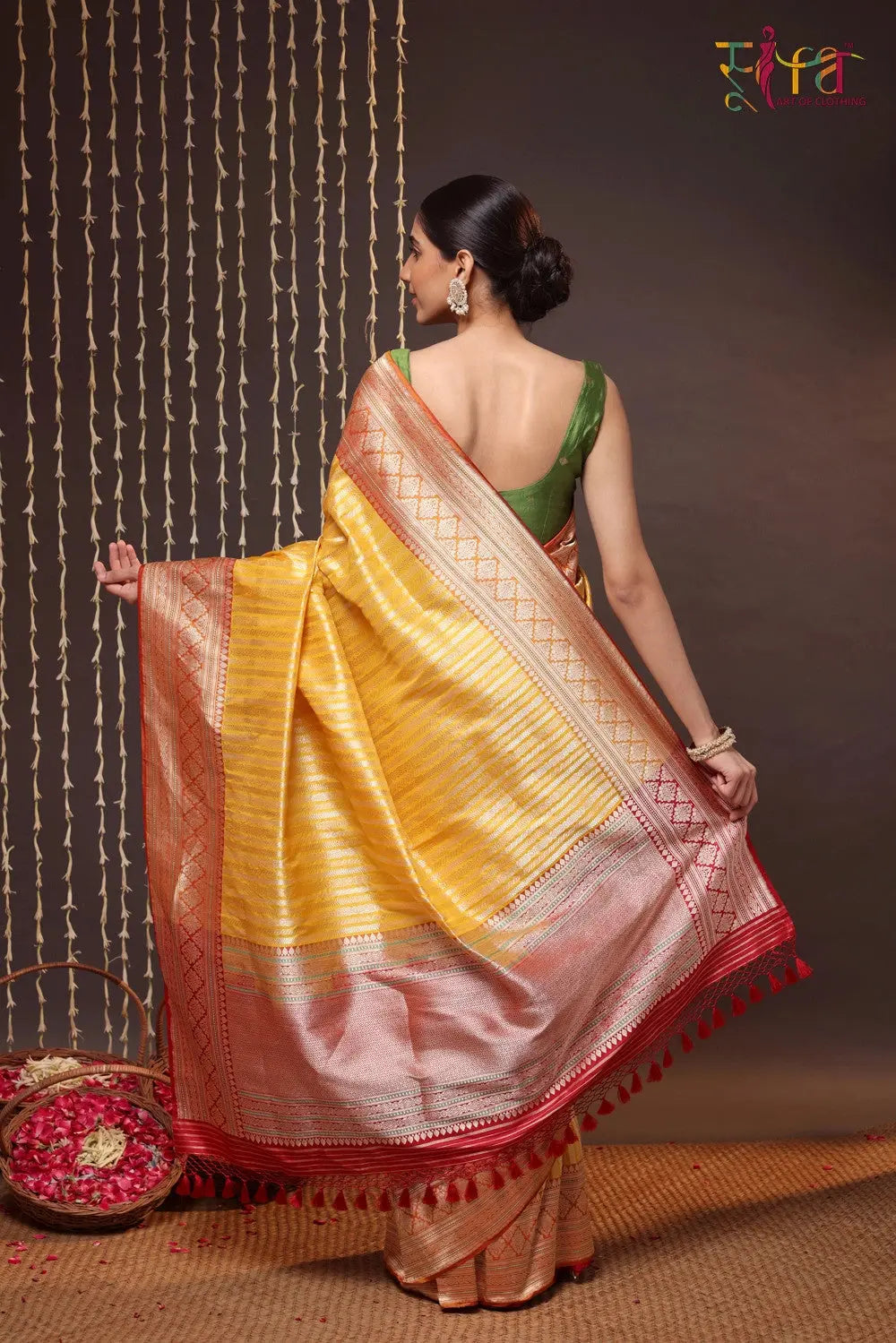 Handloom Bright Yellow Brocade Banarasi Pure Silk Saree