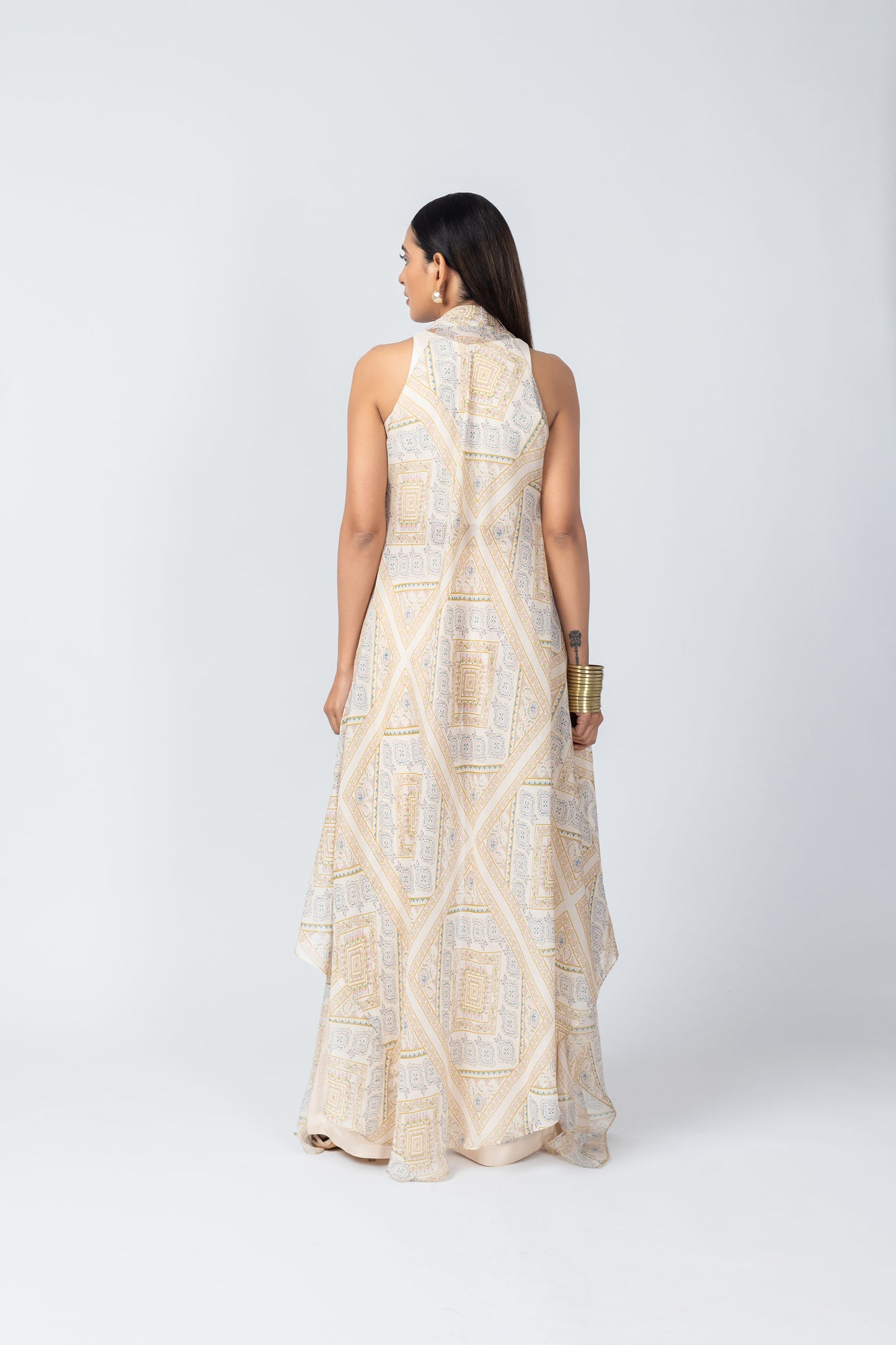 Taara Ivory Silk Ensemble with Printed Organza Jacket & Palazzo