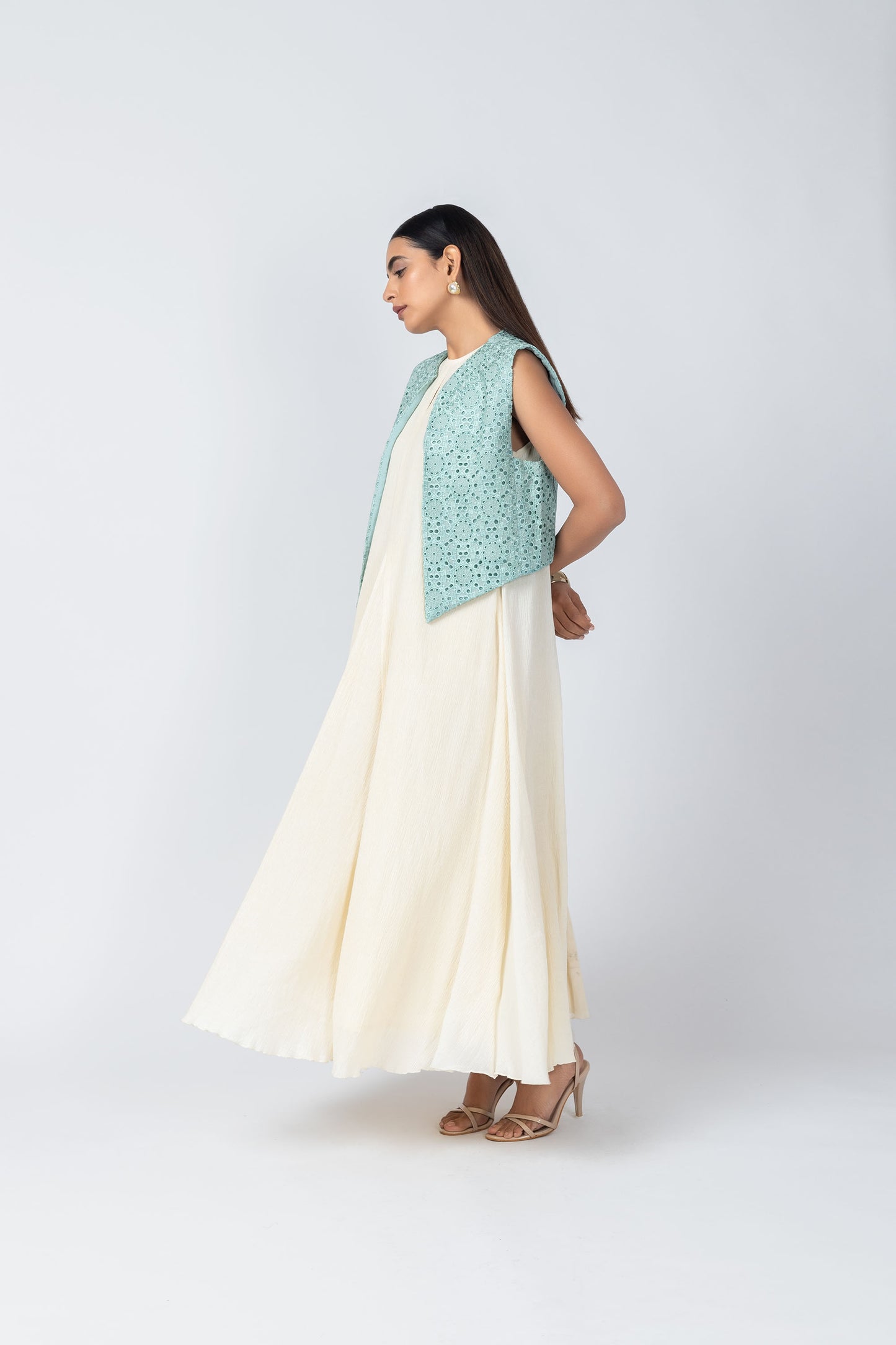 MIRA Bamber A-Line Dress with Cropped Floral embroidery Jacket