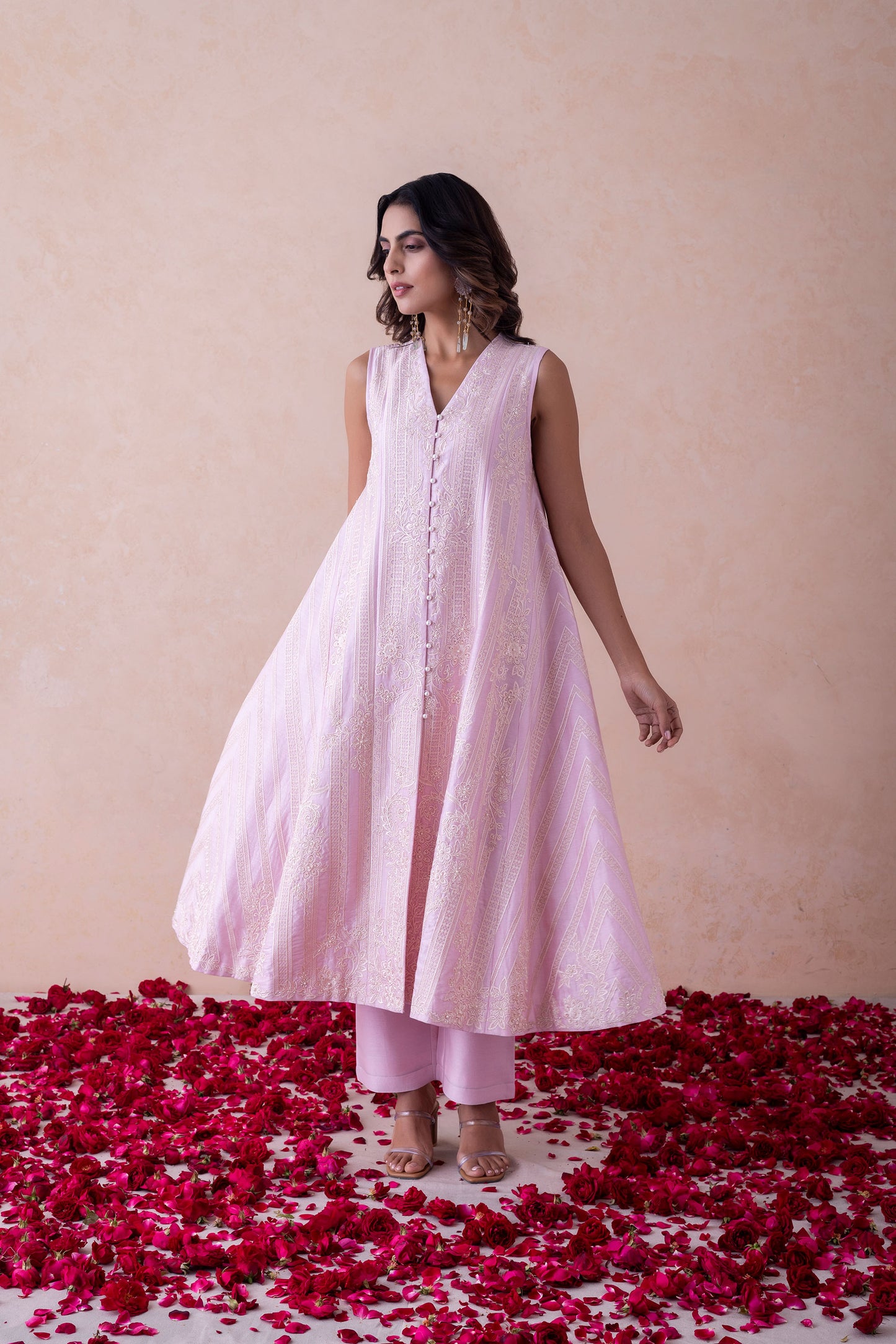 Sukoon Ethereal Blush Handcrafted Chanderi Set (Sleeveless)