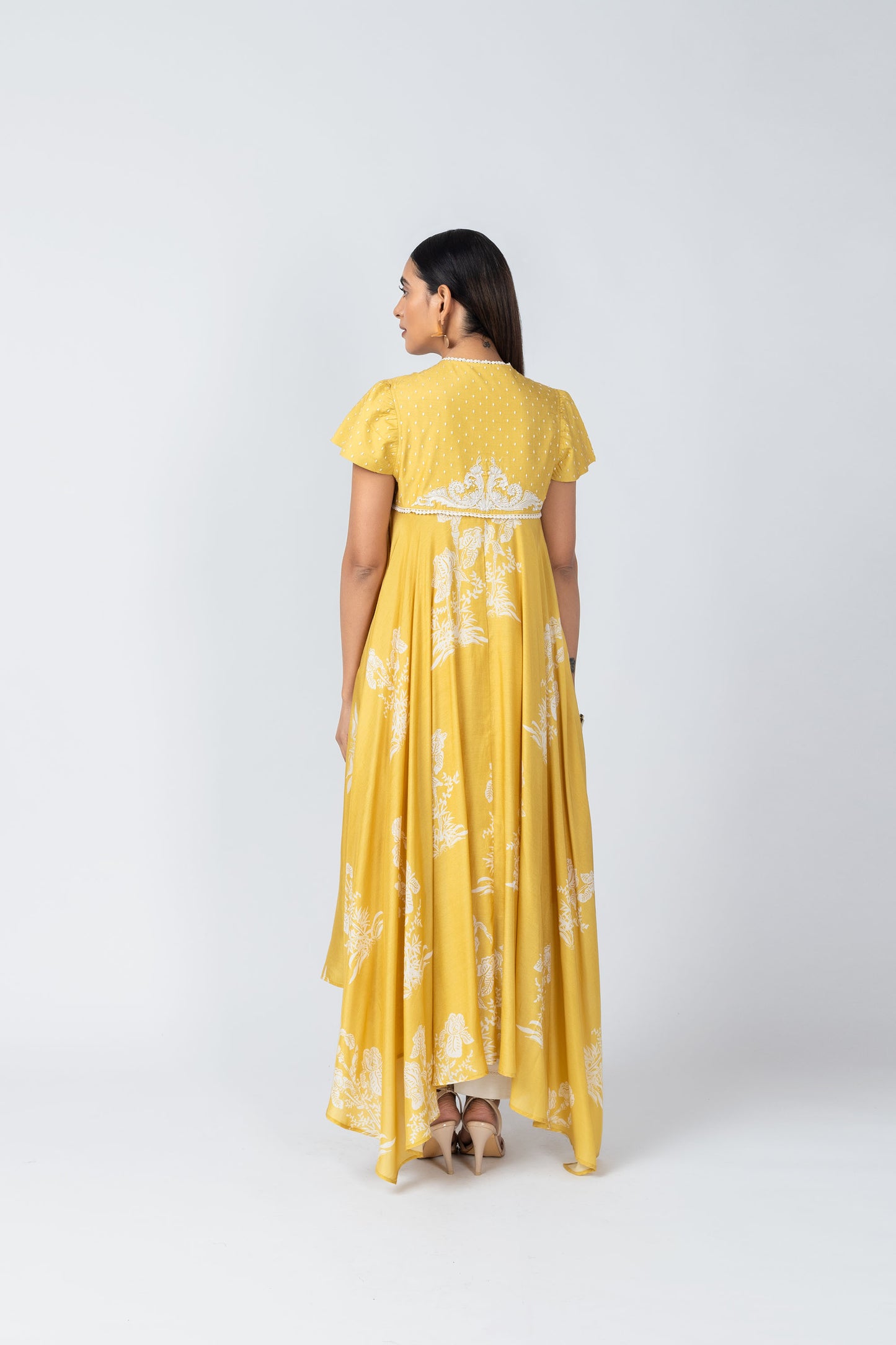 Noor Floral Embroidered Yellow Kurta with Ivory Straight Pants
