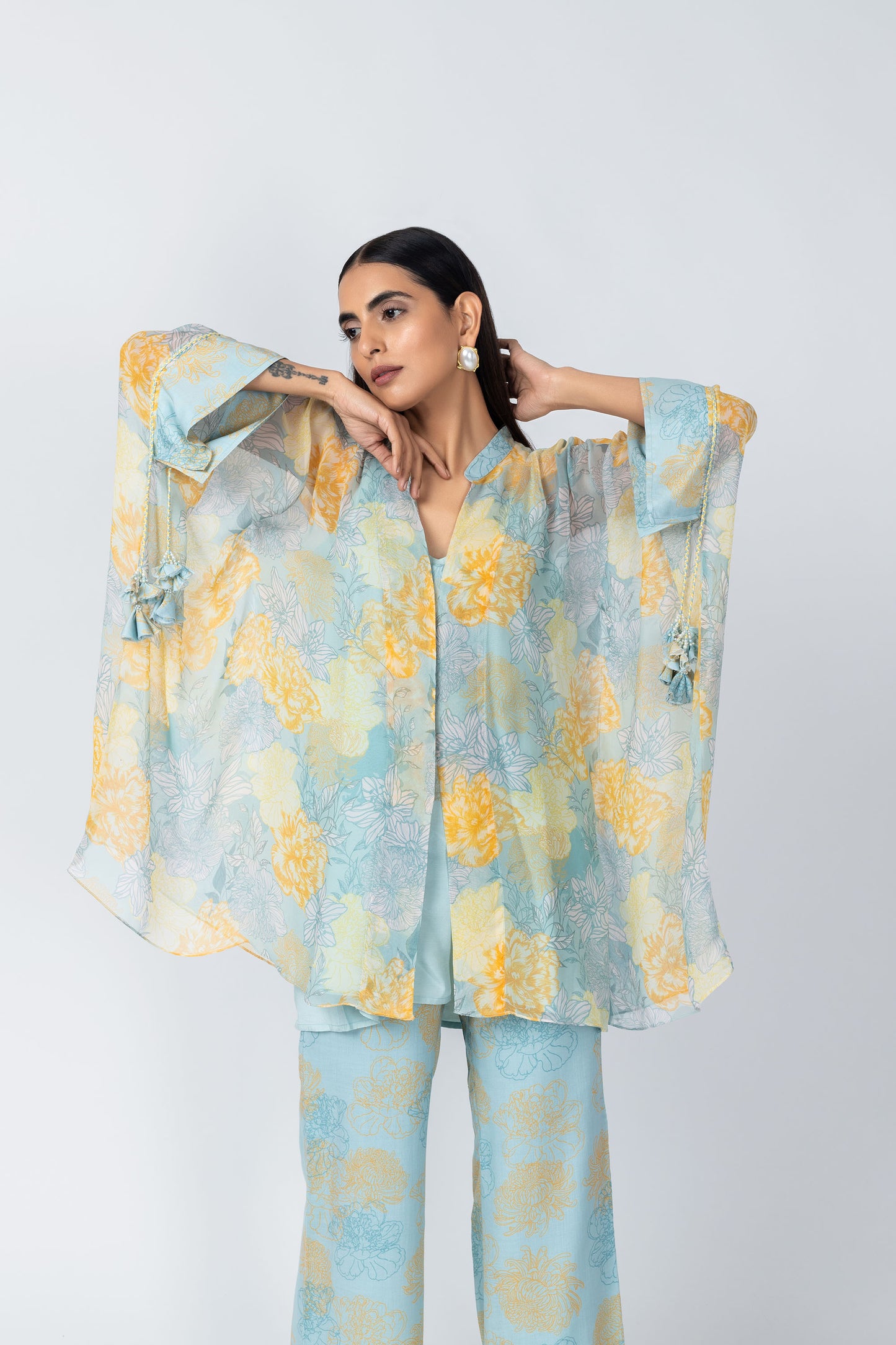 Nyra Blue & Yellow Floral Printed Co-ord Set