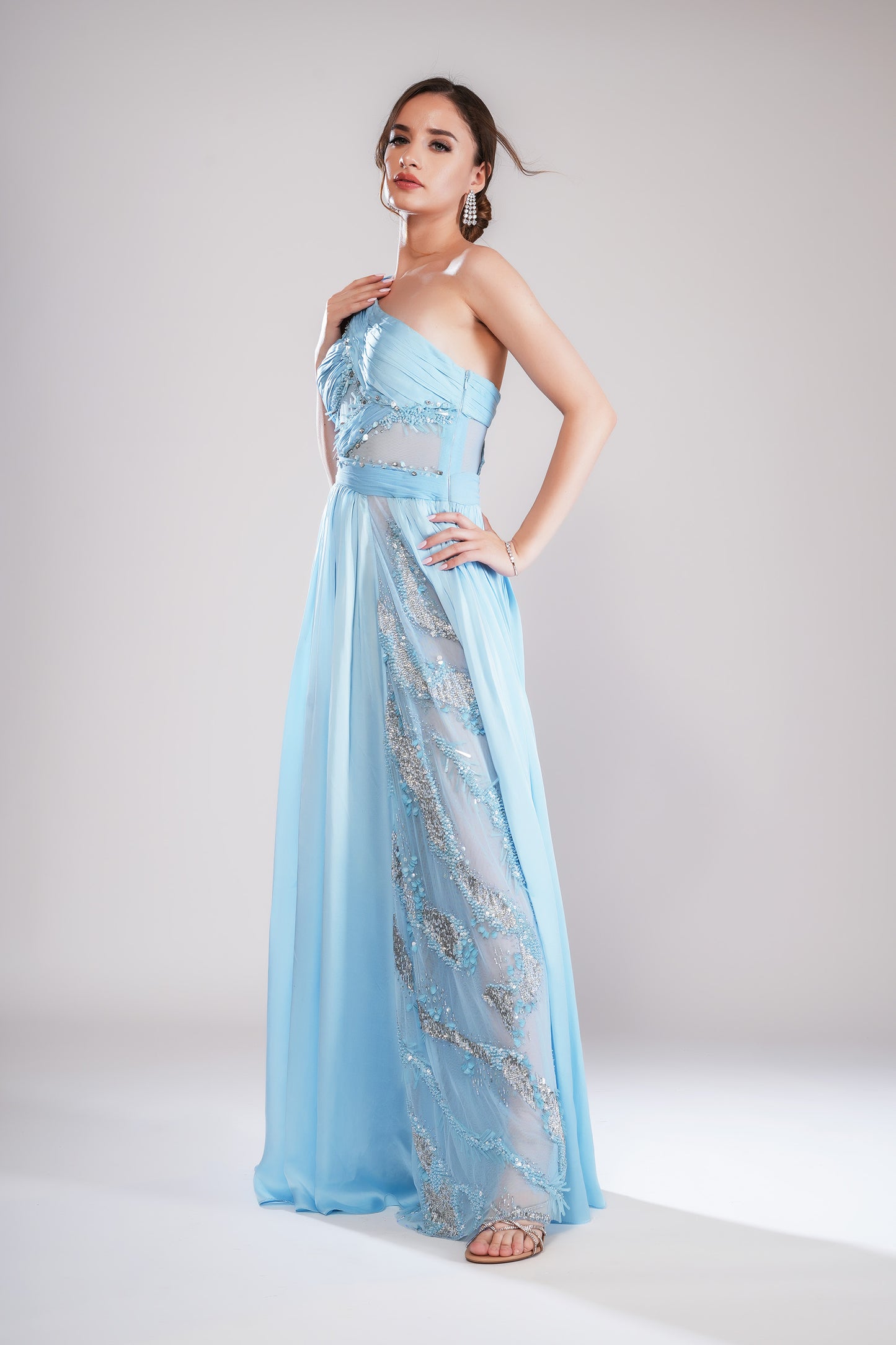 Azuring Mist Ice Blue Tulle Designer Gown