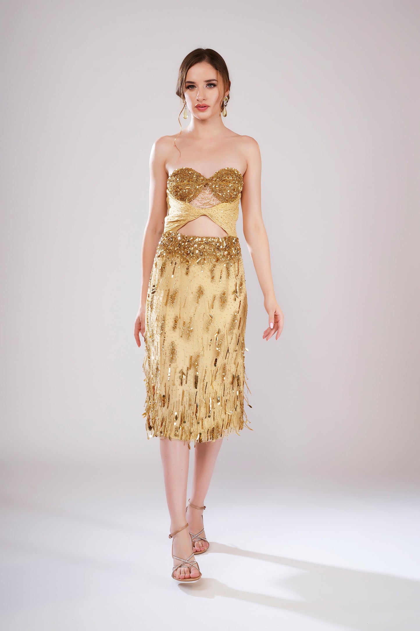 Aulyn seraph Golden Tulle Midi Dress
