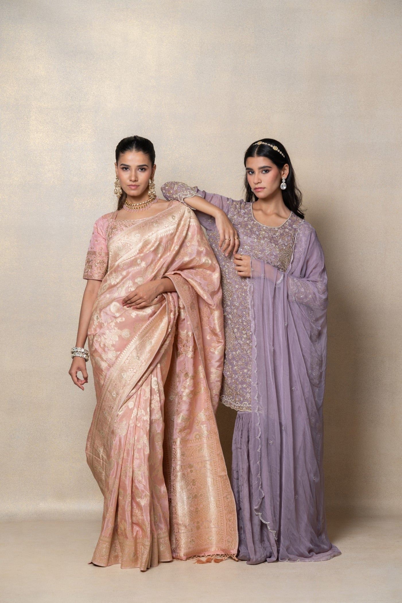 Opera mauve cutdana embellished satin silk suit set
