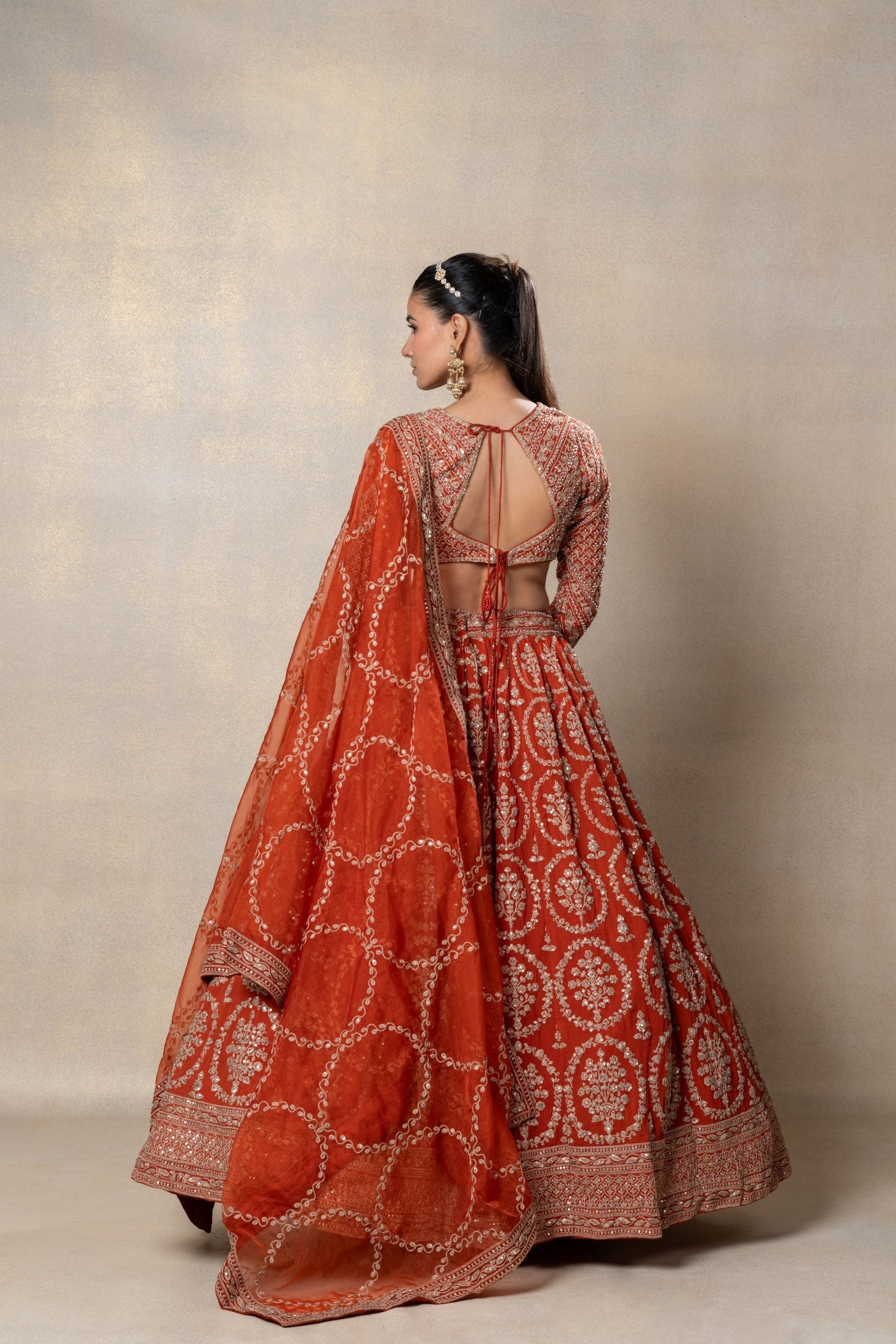 Red heavily embellished georgette organza Bridal lehenga set