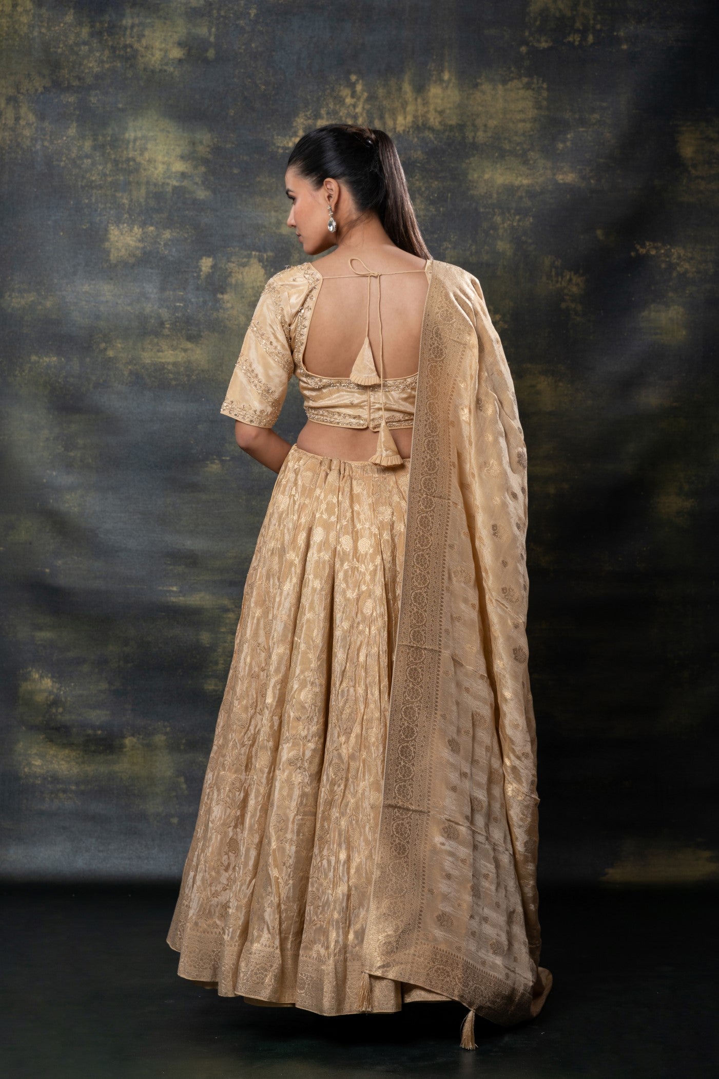 Golden banarasi soft silk lehenga set