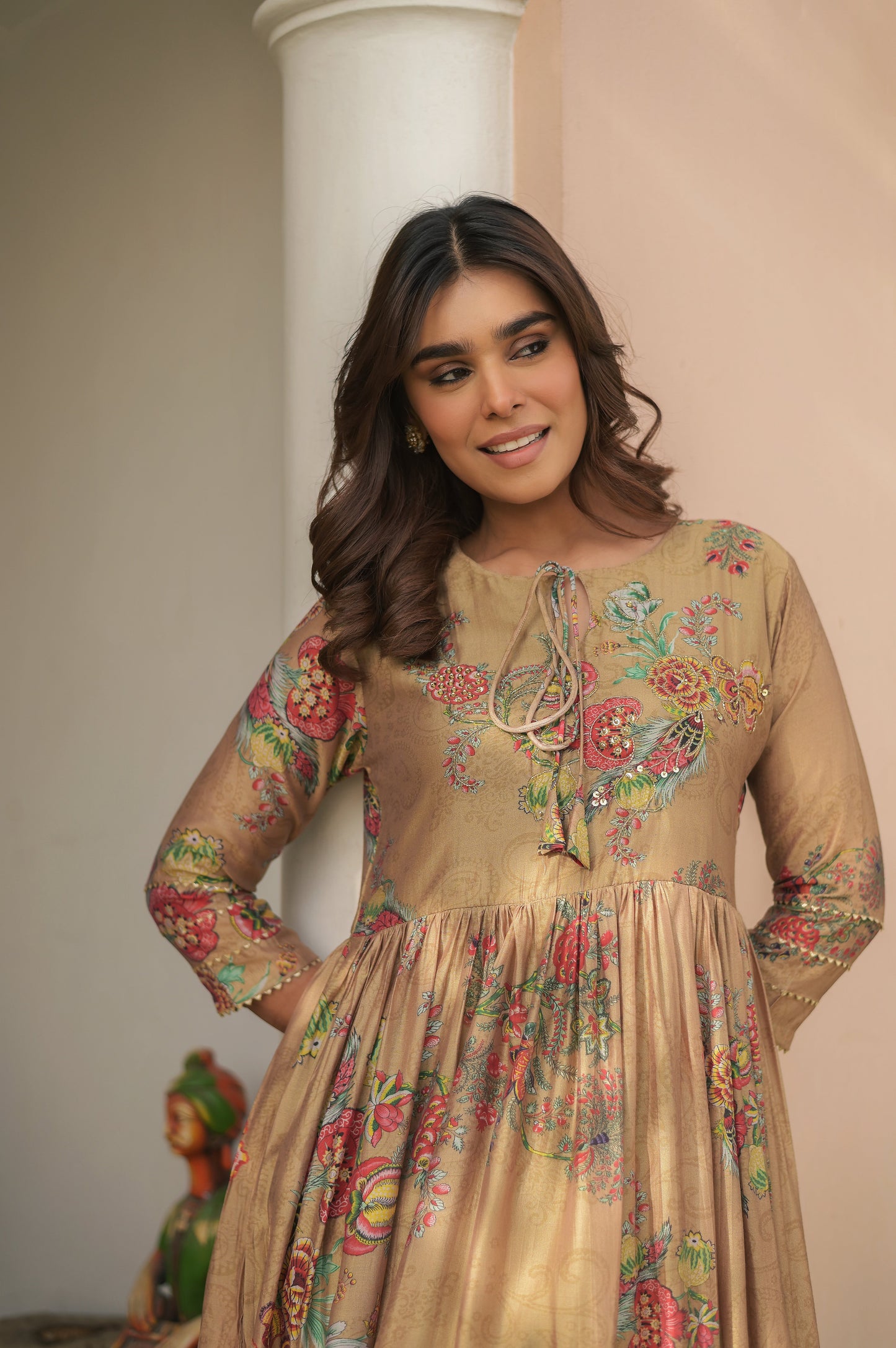 Floral Keyhole Neck Muslin Gown