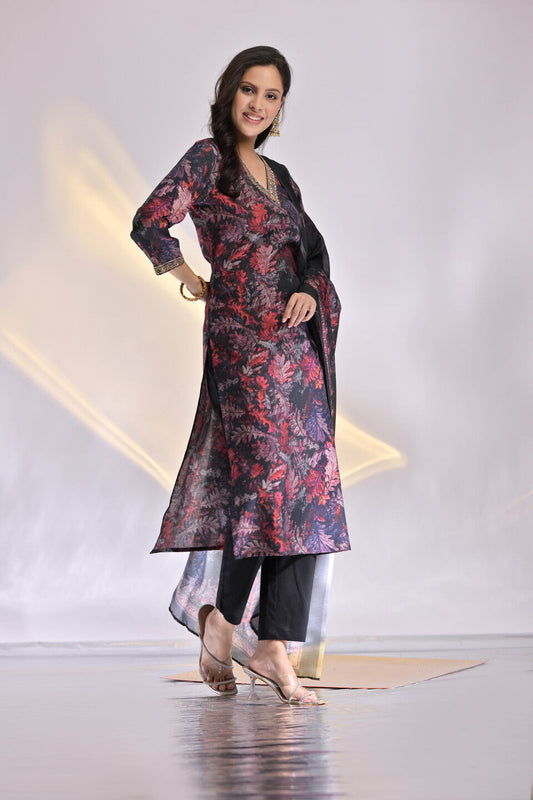 Embroidered Muslin Suit Set with Dupatta
