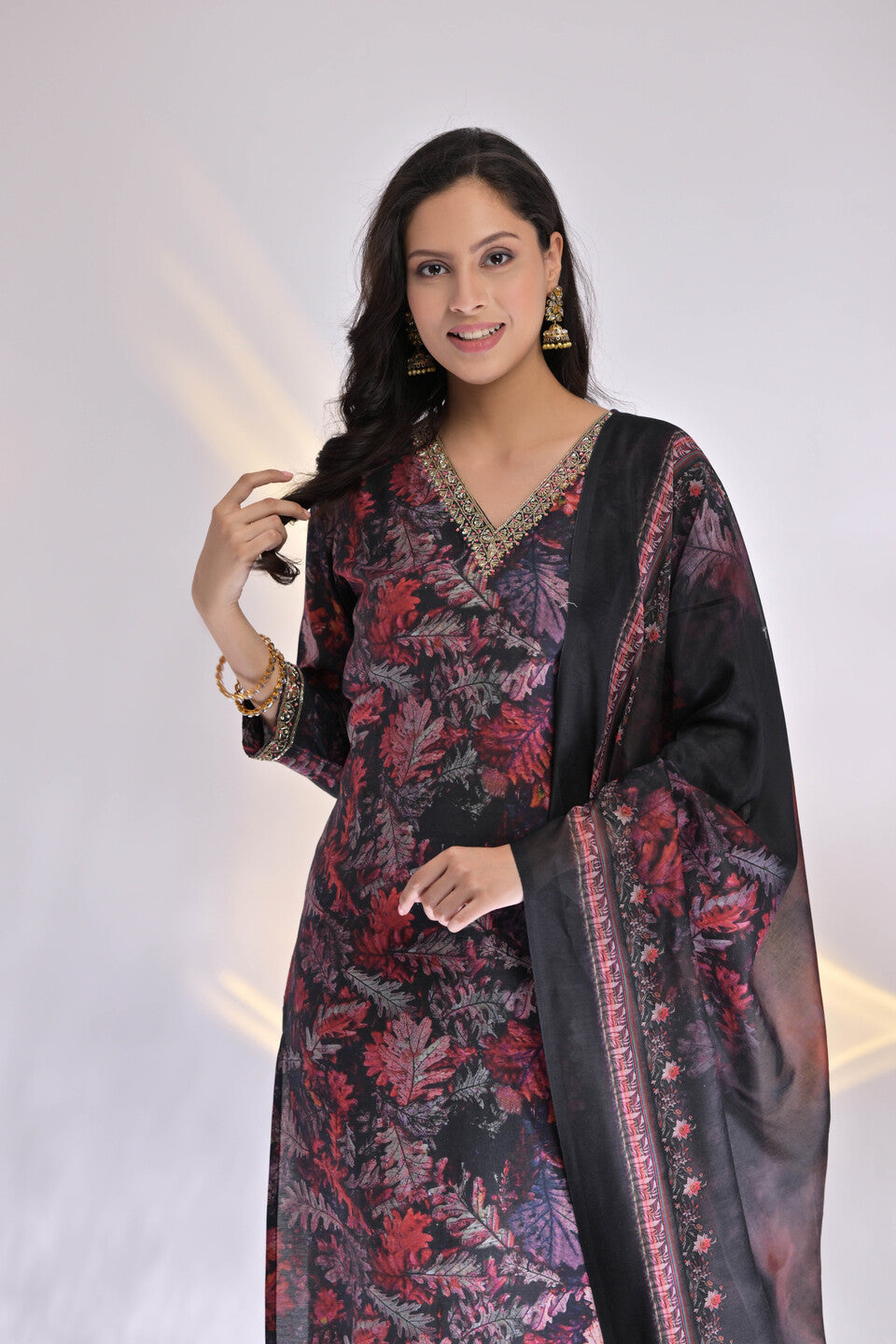 Embroidered Muslin Suit Set with Dupatta