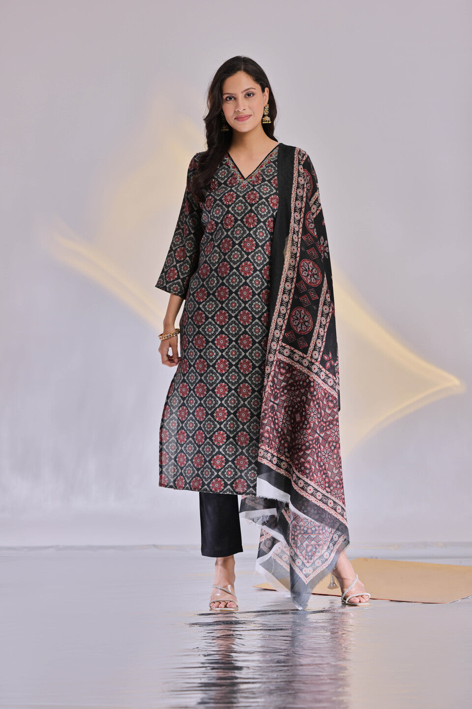 Chanderi Patola V-Neck Suit Set