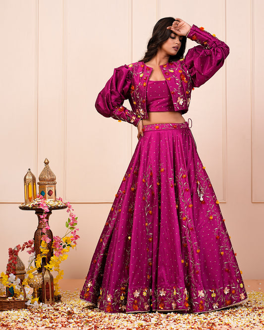 Heavy Handwork Rosa Rosario Lehenga Choli With Jacket Set
