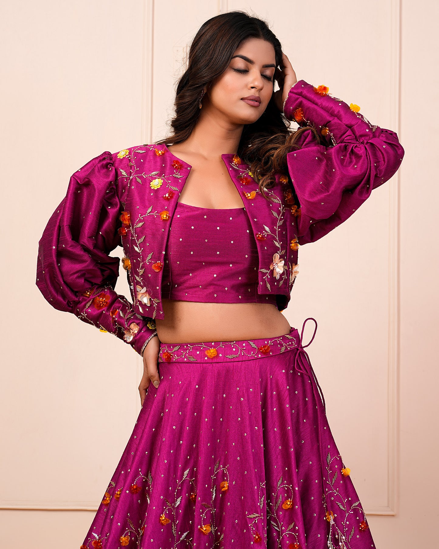 Heavy Handwork Rosa Rosario Lehenga Choli With Jacket Set