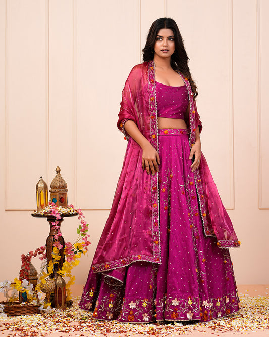 Heavy Handwork Rosa Rosario Lehenga Choli With Dupatta Set