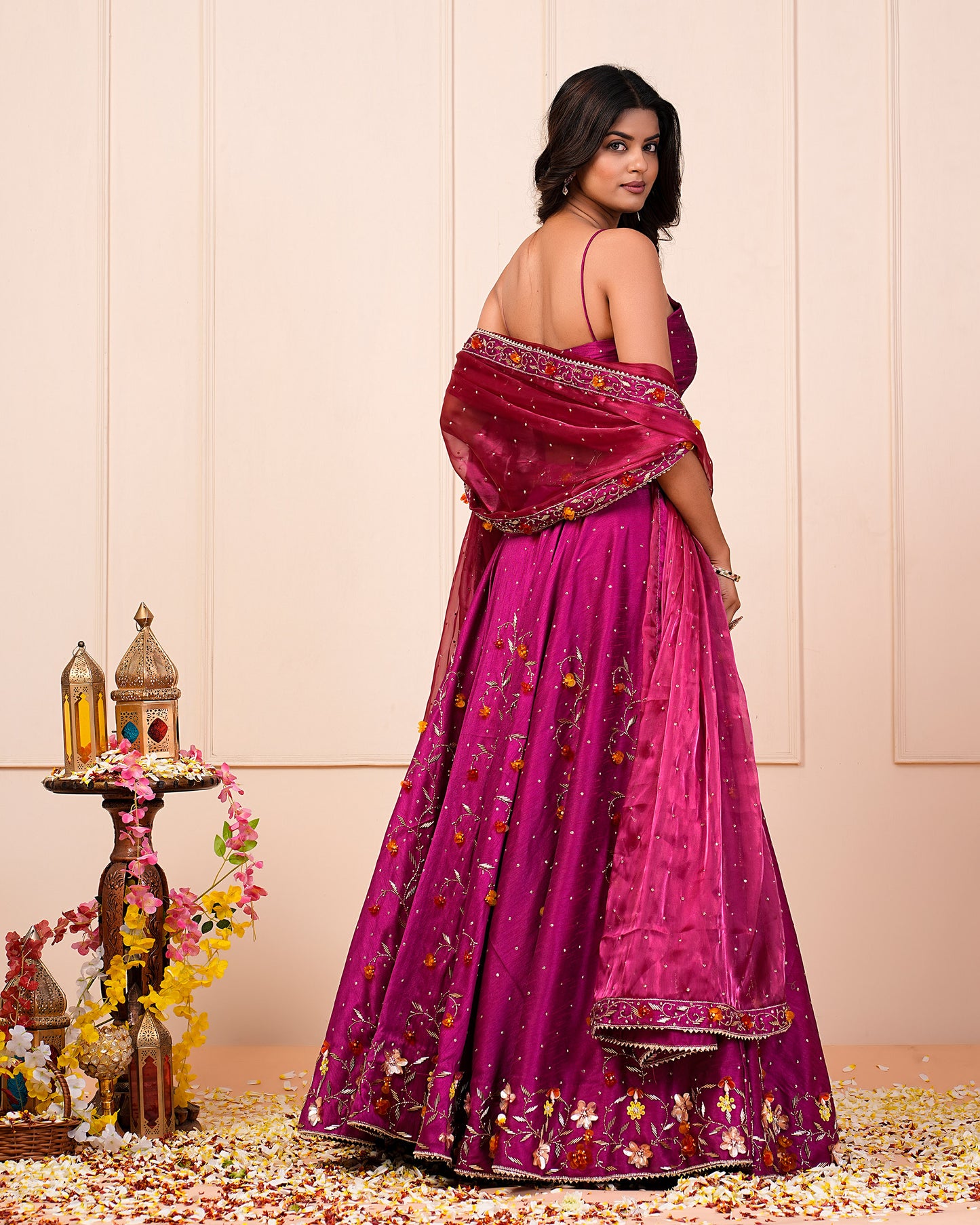 Heavy Handwork Rosa Rosario Lehenga Choli With Dupatta Set