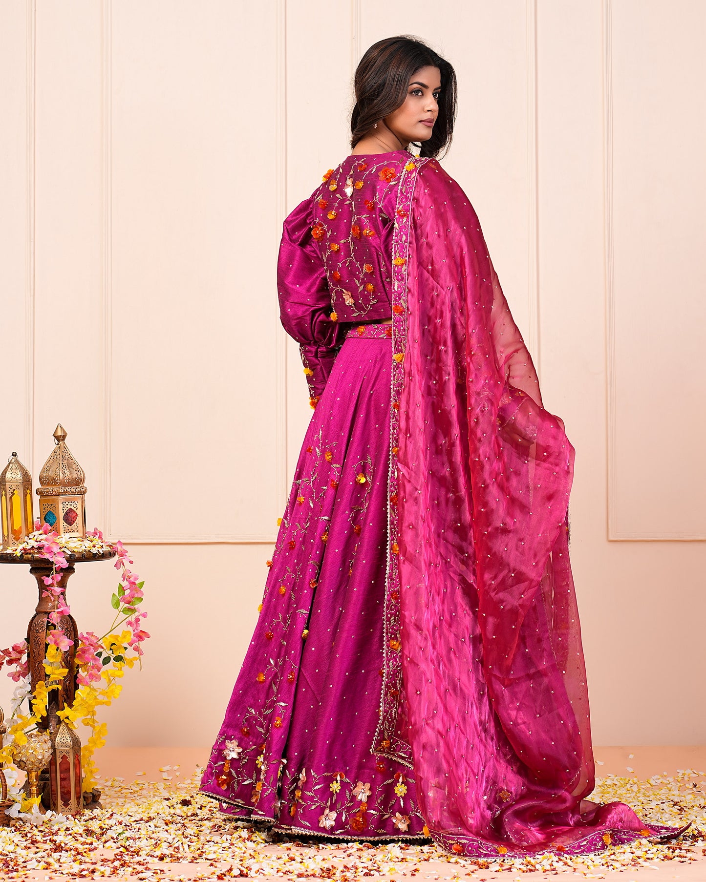 Heavy Handwork Rosa Rosario Lehenga Choli With Jacket Dupatta Set