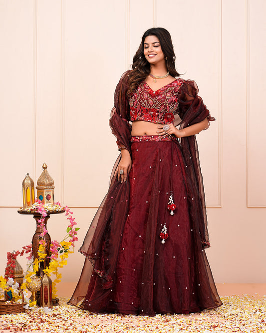 Heavy Embroidered Choli With Lehenga Dupatta Set
