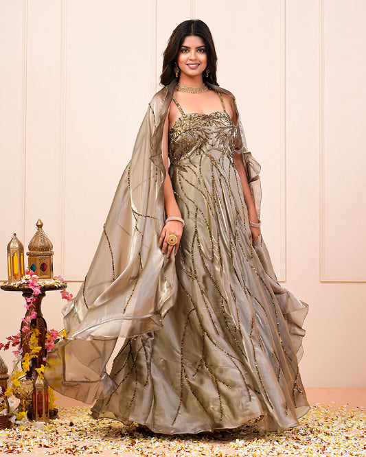 Laurel Green Sequence Embroidered Suit With Dupatta Set