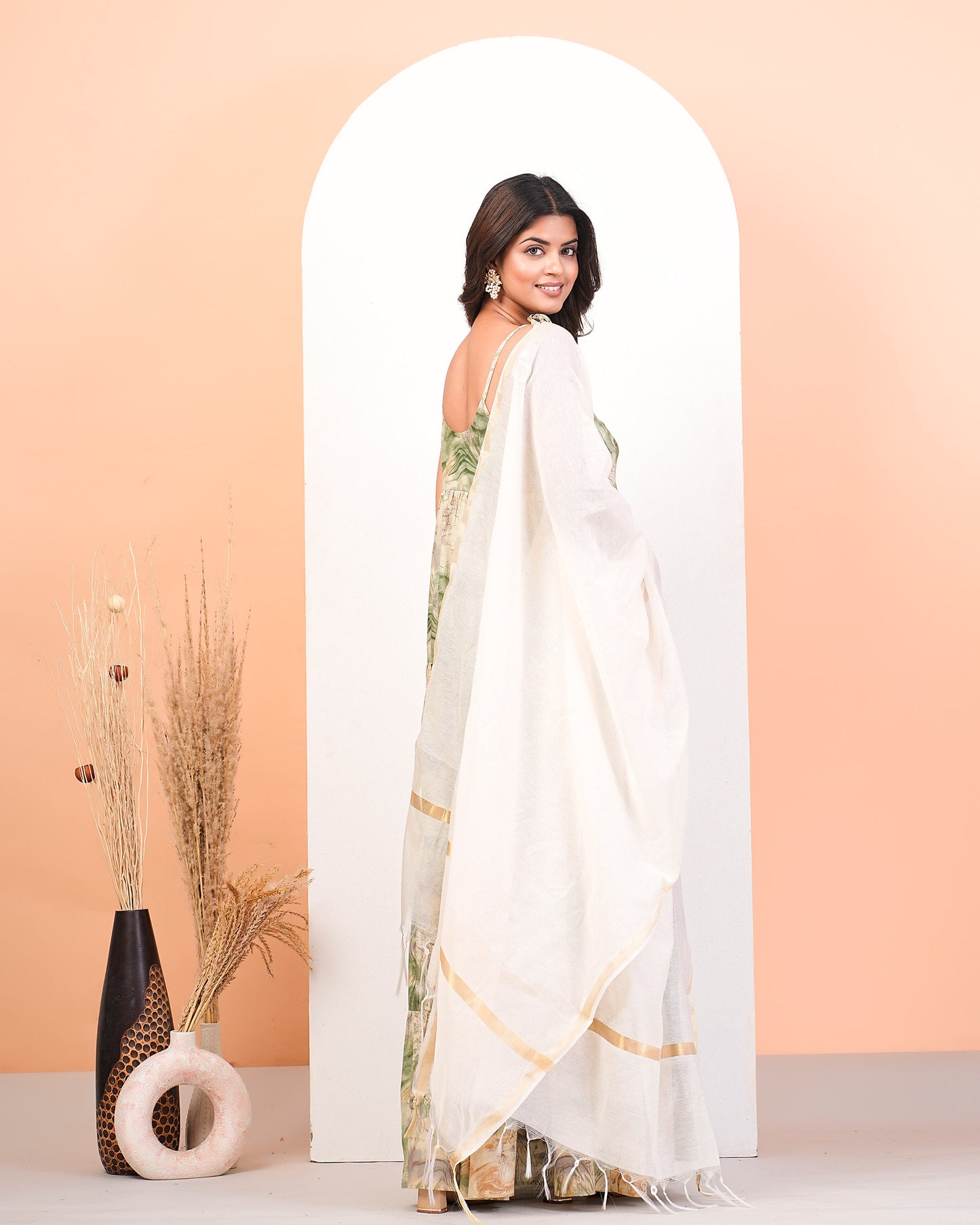 Multicolour Floral Abstract Layered Anarkali Kurta With Dupatta Set