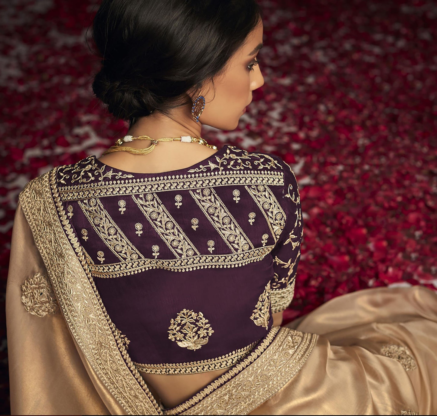 light gold or champagne Glass Tissue Silk Embroidery Work Kajal H Saree