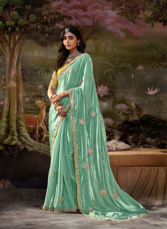 Sage Green Embroidered Kajal Wedding Saree