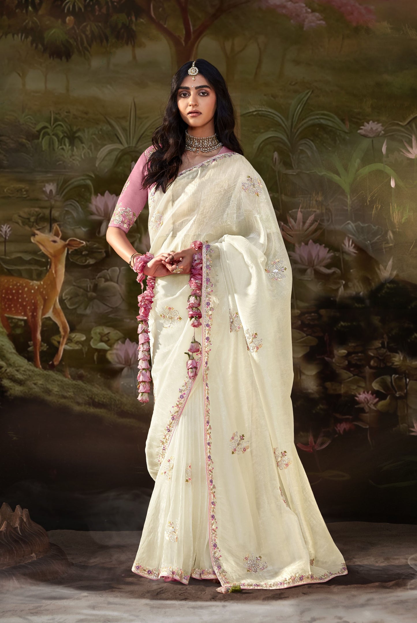 Off White Embroidered Kajal Wedding Saree