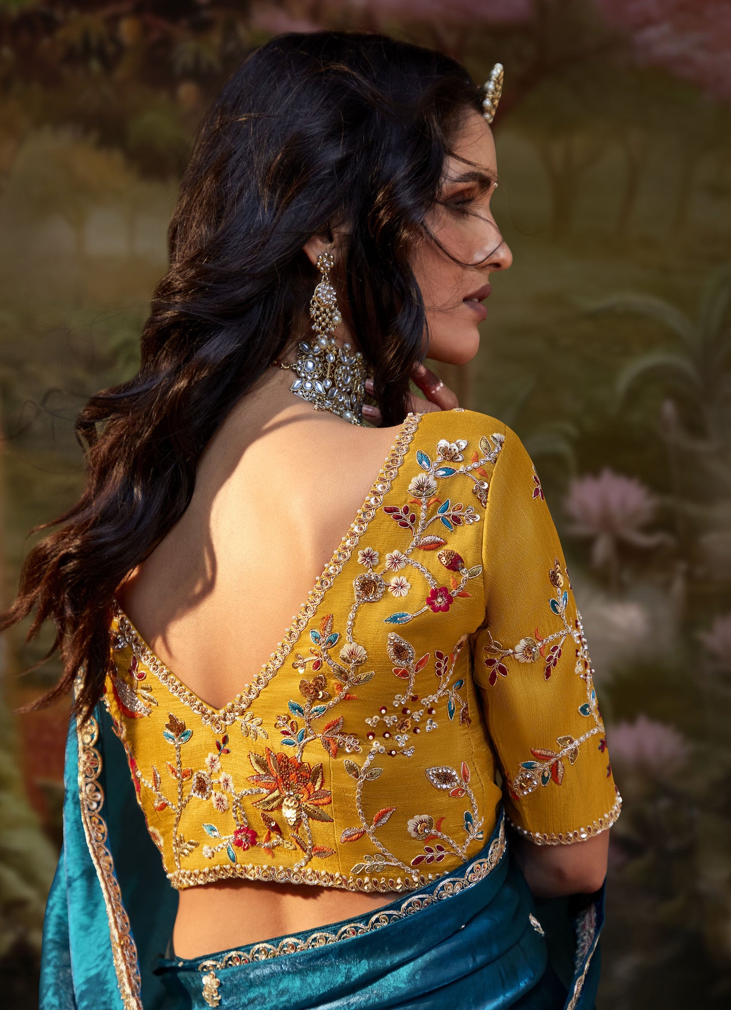 Peacock Blue Embroidered Kajal Wedding Saree