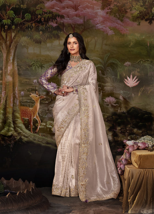 Beige Embroidered Kajal Wedding Saree