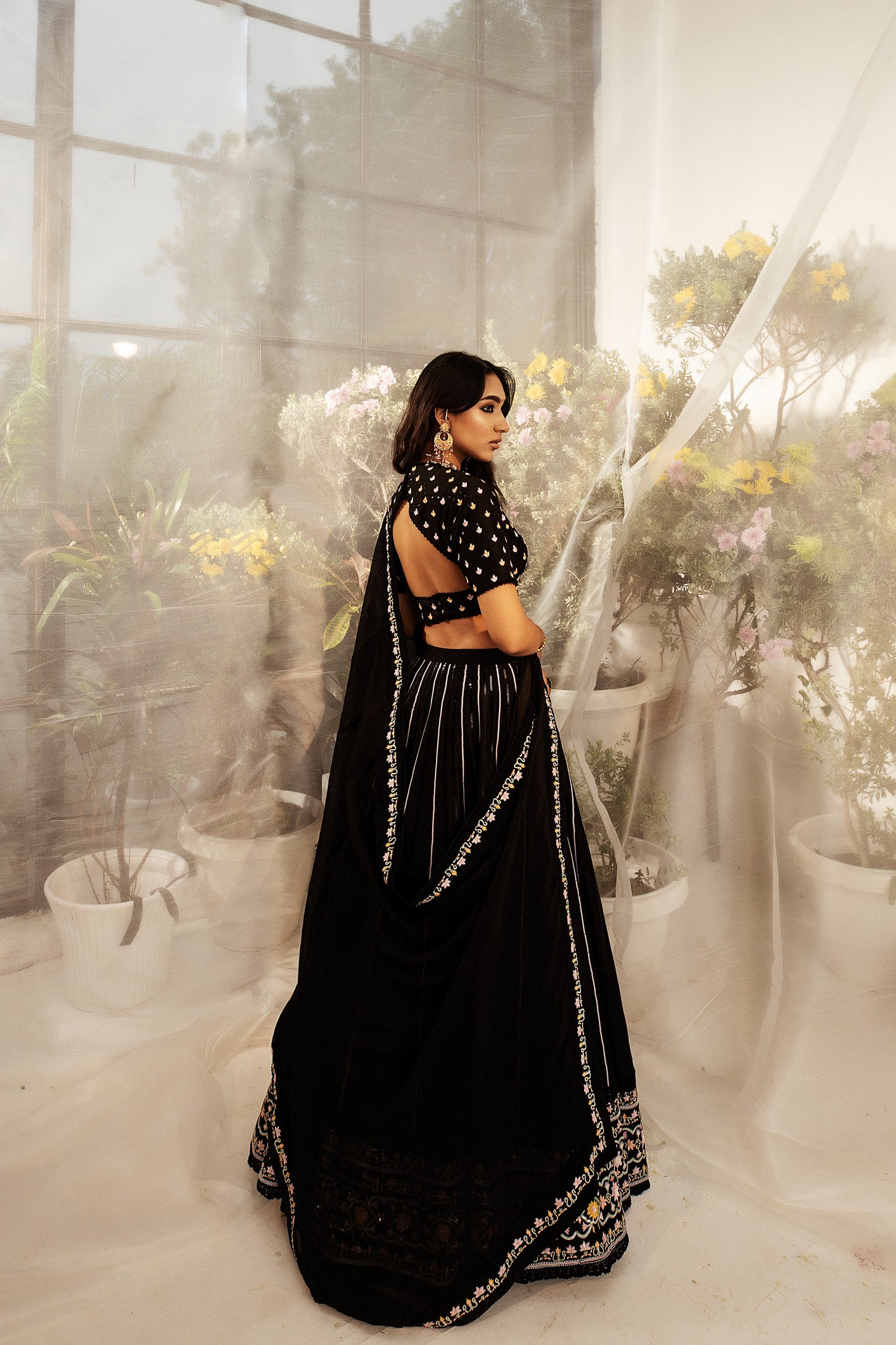 Black Resham Embroidered Chanderi Silk Lehenga Set