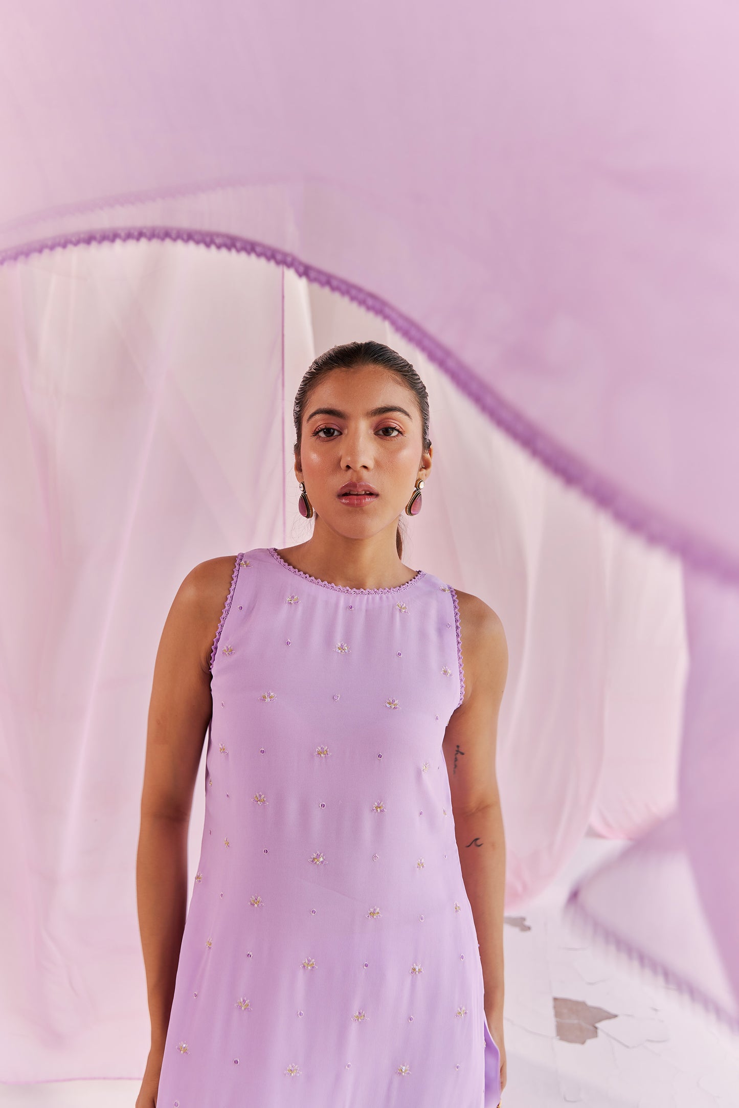 Pema Georgette Sequin embroidered Purple Kurta Set