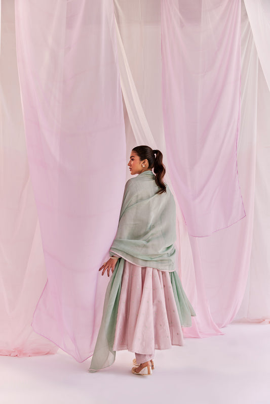 Aleysa Pink Chanderi Silk Anarkali Set