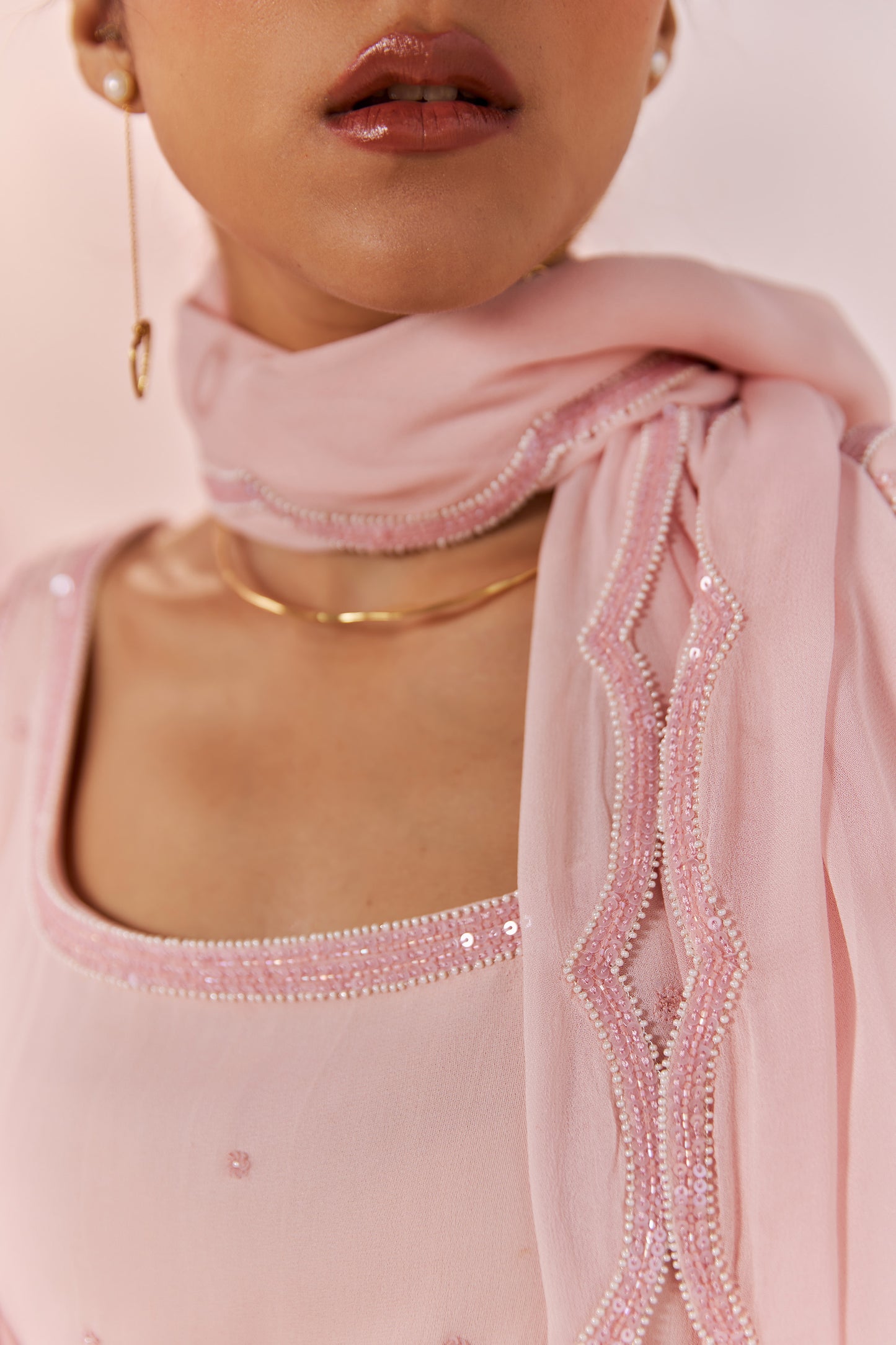 Pahi Double Georgette Pink Sharara Set