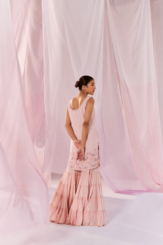 Pahi Double Georgette Pink Sharara Set