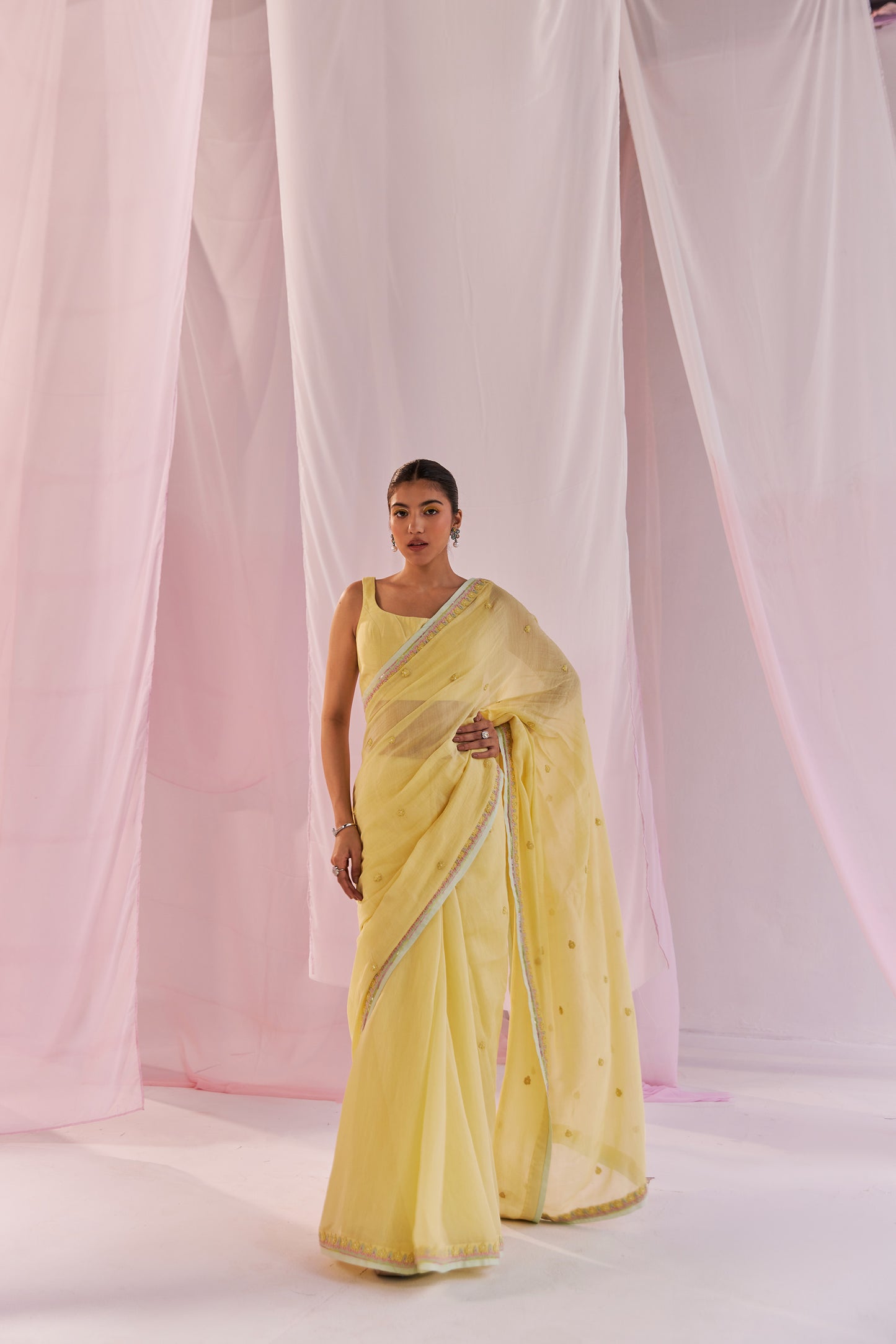 Maahiri Chanderi Silk Yellow Saree Set