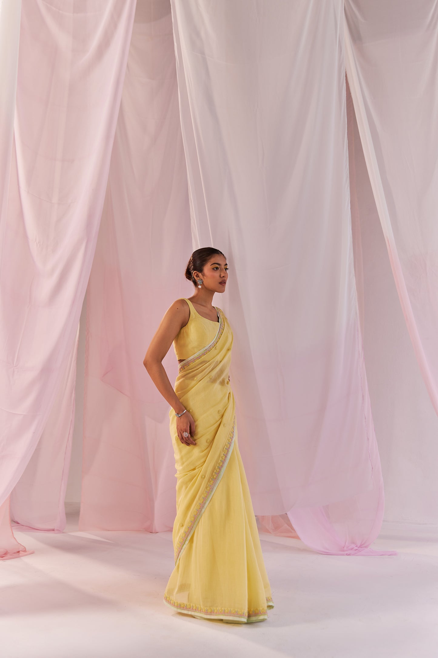 Maahiri Silk Chanderi Yellow Saree Only