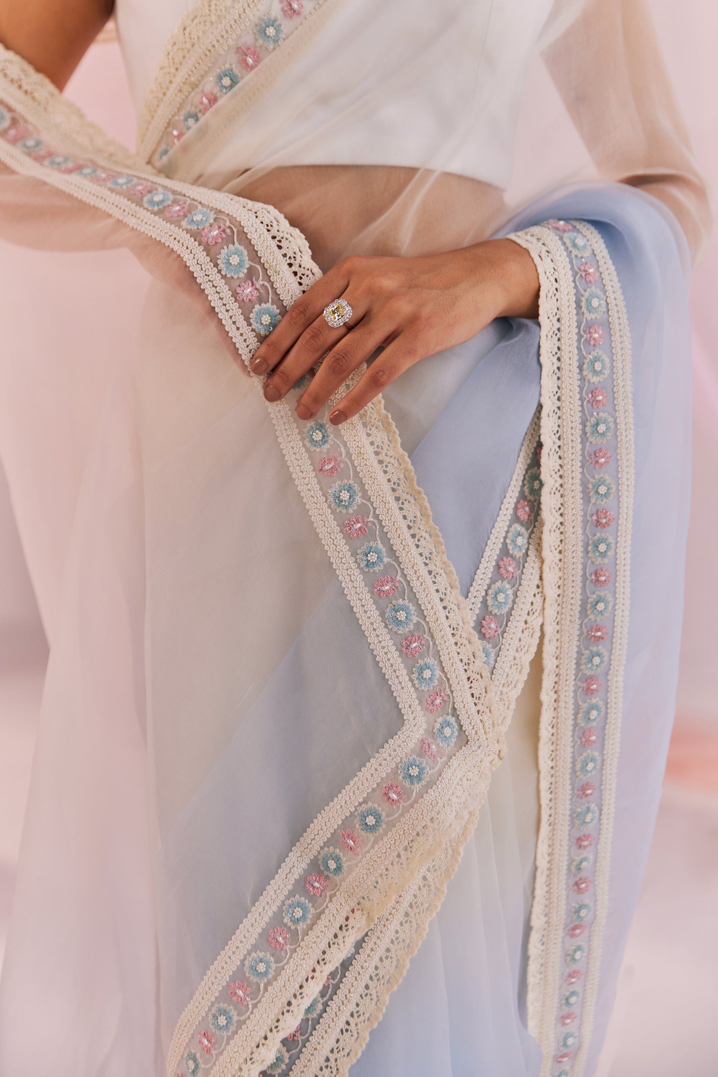 Renee Silk Organza Dori embroidered Ivory Saree Set