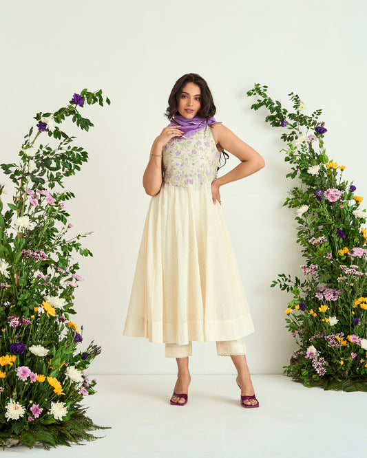 Ivory Chanderi Silk Shaadmani Embroidered Kurta Set