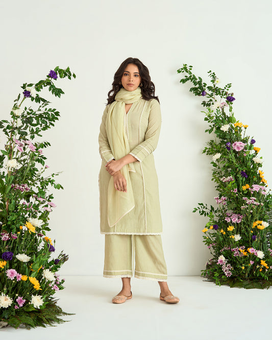 Green Pure Cotton Resham Embroidered Shaadmani Kurta Set