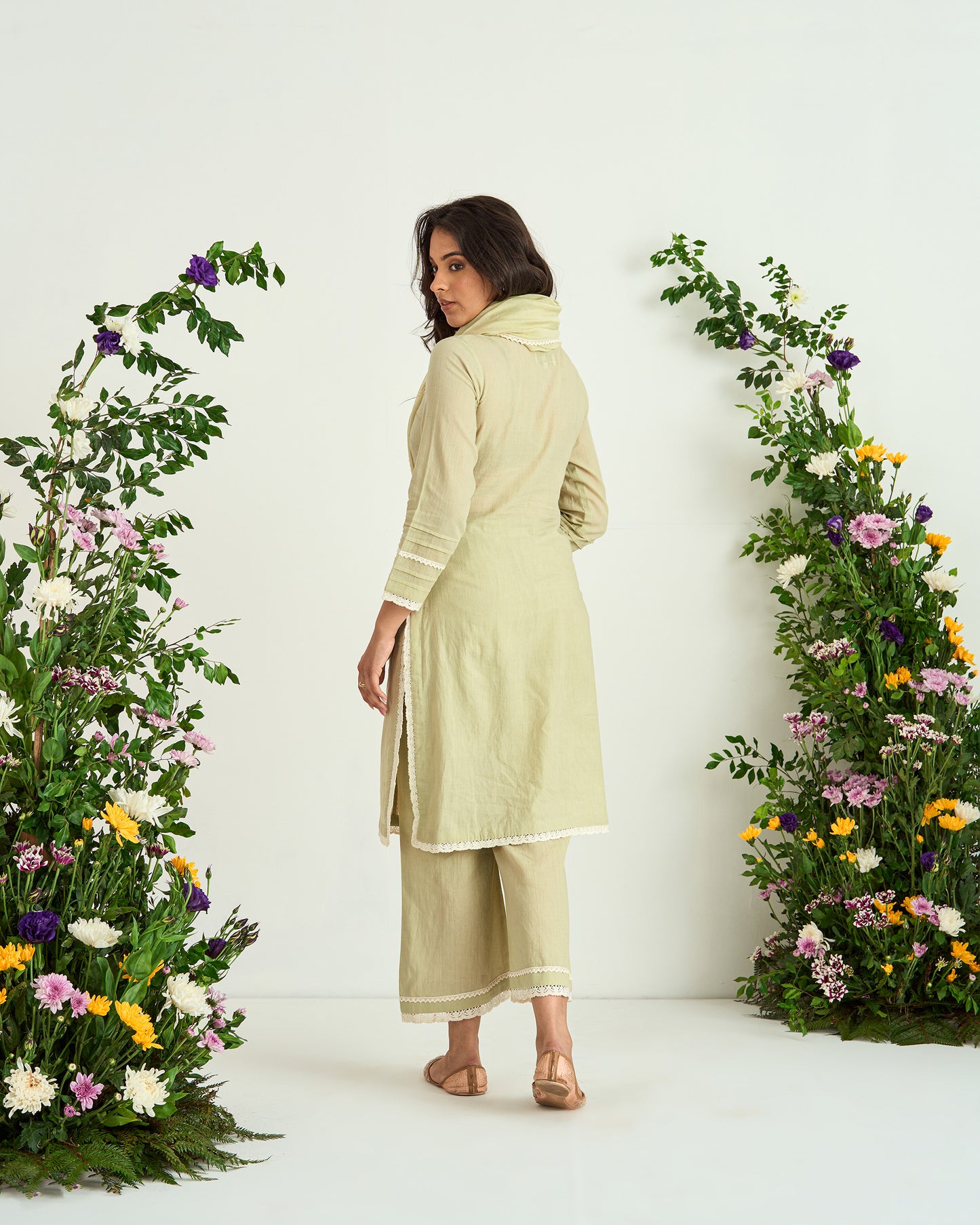 Green Pure Cotton Resham Embroidered Shaadmani Kurta Set