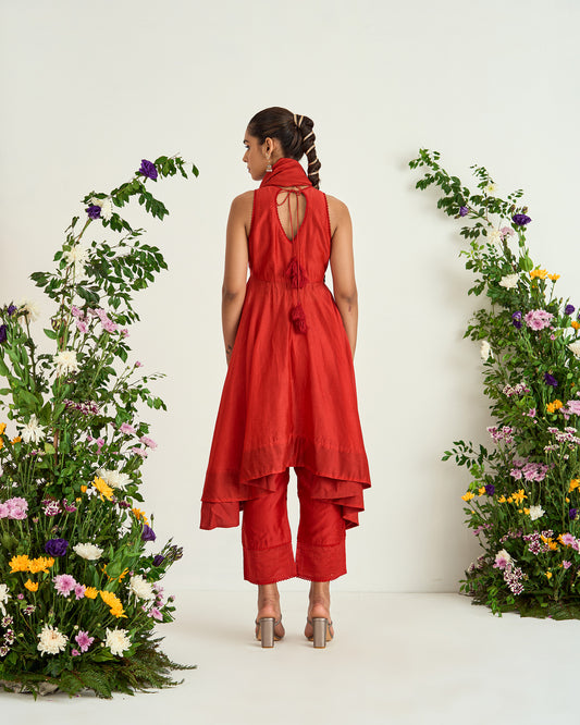 Red Chanderi Silk Resham Embroidered Shaadmani Kurta Set