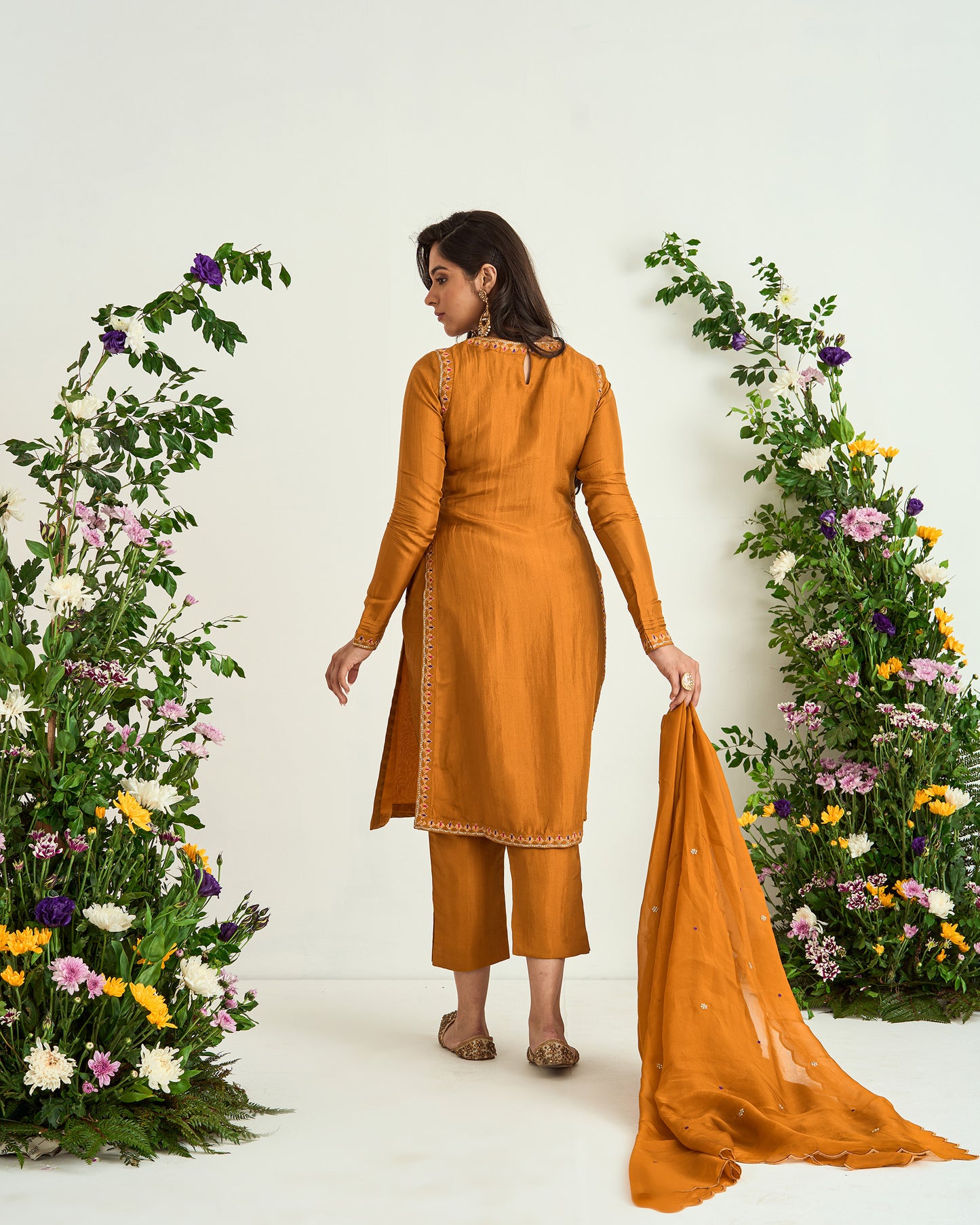 Mustard Upada Silk Zari Embroidered Shaadmani Kurta Set