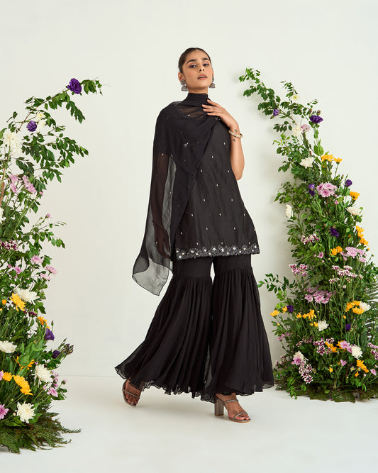 Black Georgette Dori Embroidered Shaadmani Sharara Set