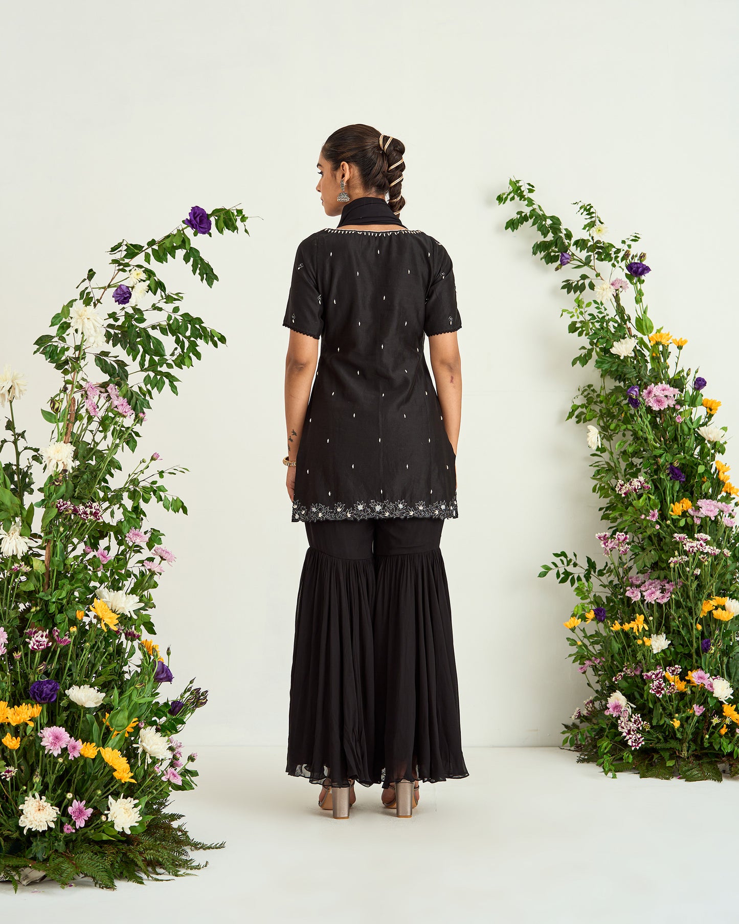 Black Georgette Dori Embroidered Shaadmani Sharara Set