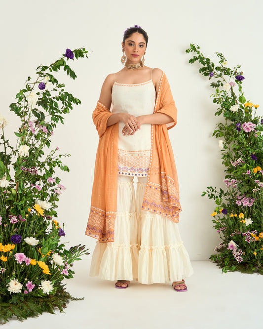 Cream Silk Chanderi Shaadmani Ivory Sharara Set