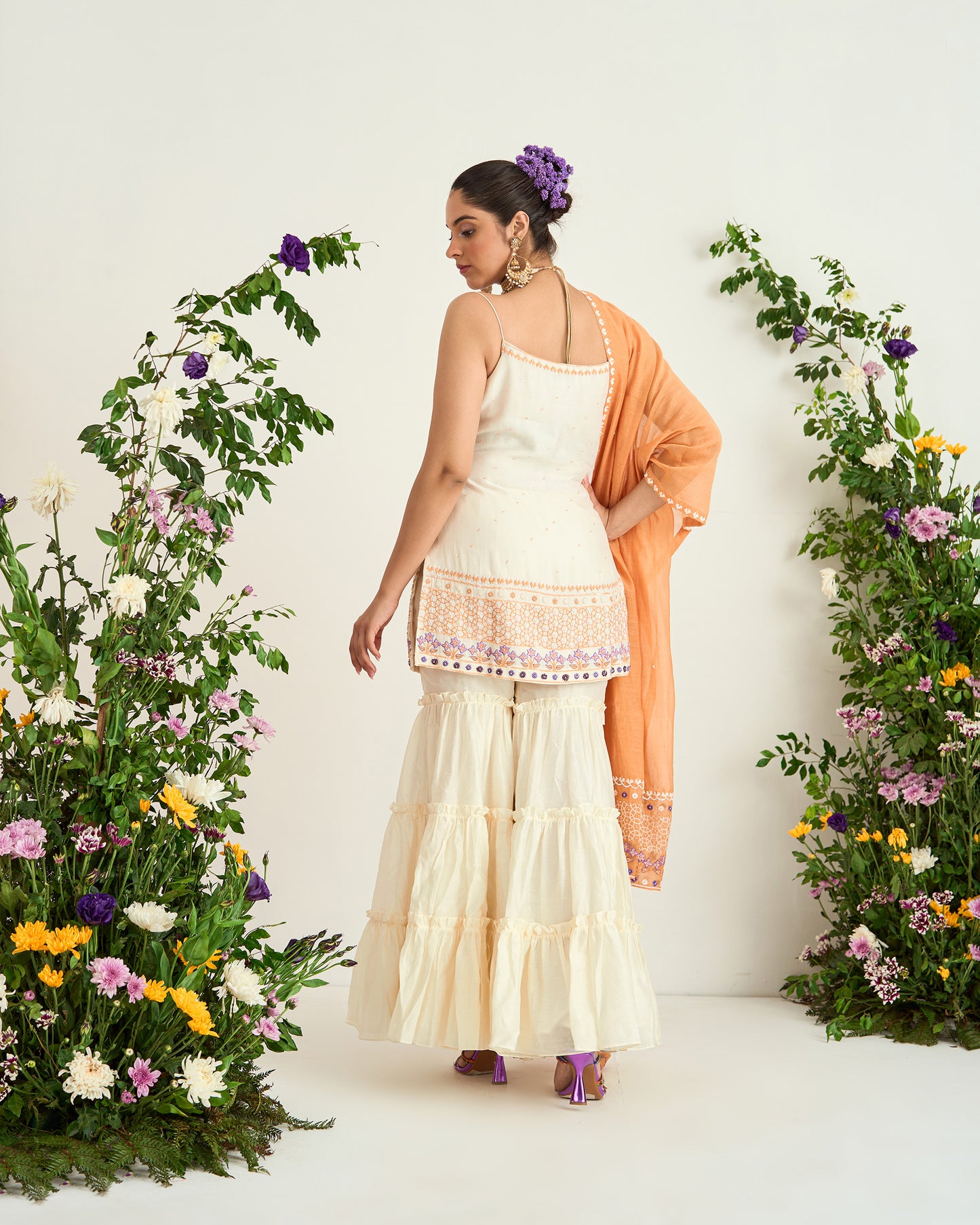 Cream Silk Chanderi Shaadmani Ivory Sharara Set