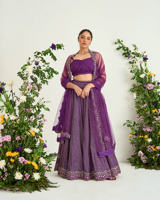 Purple Hand Embellished Dupion Silk Designer Lehenga Set