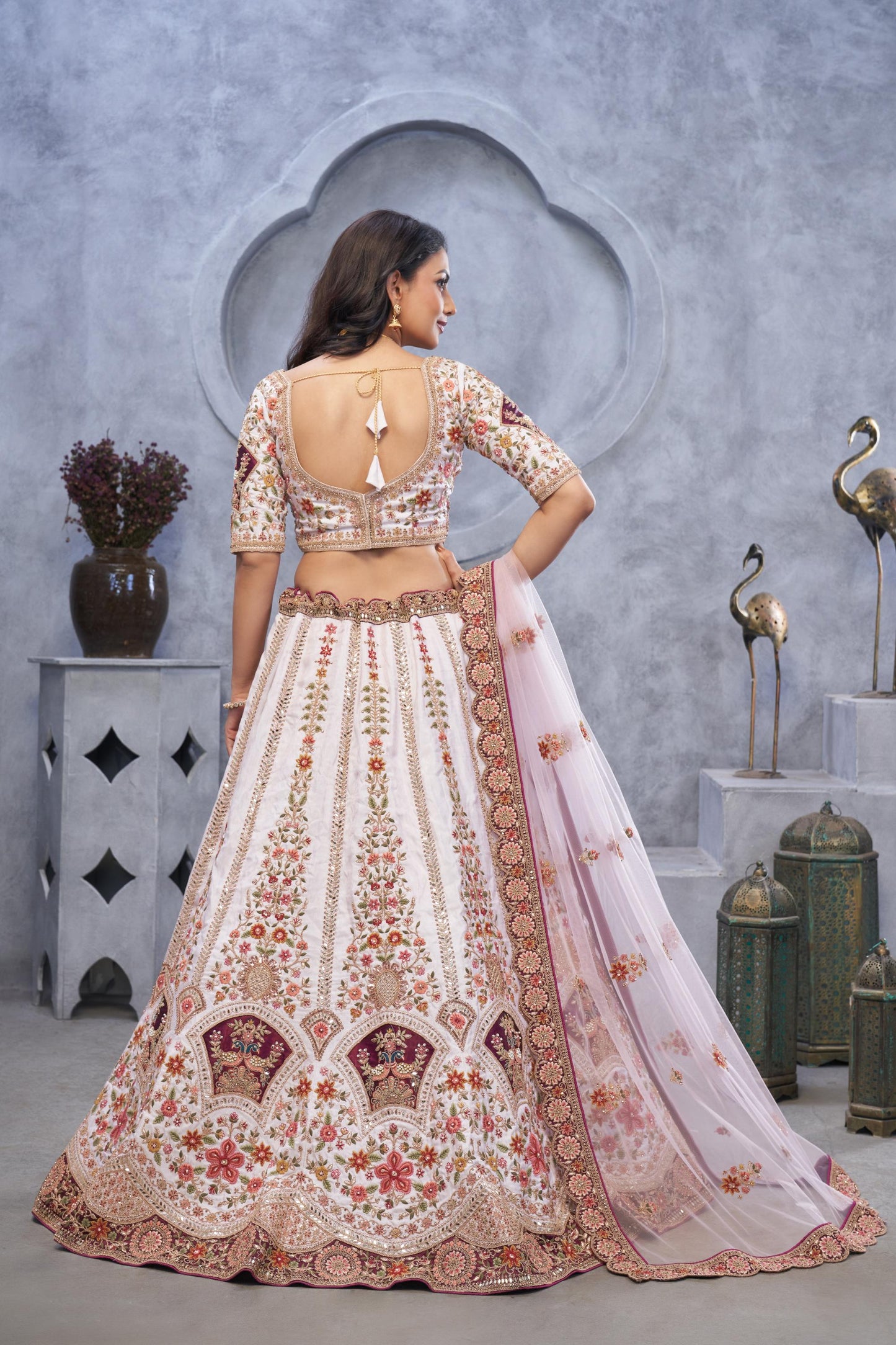 Light Purple with Zari Paisley Embroidery & Regal Peacock Motifs Lehenga