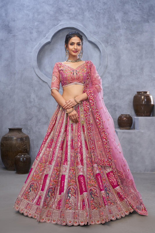 Purple Banarasi Silk Zari Embroidery Bridal Lehenga